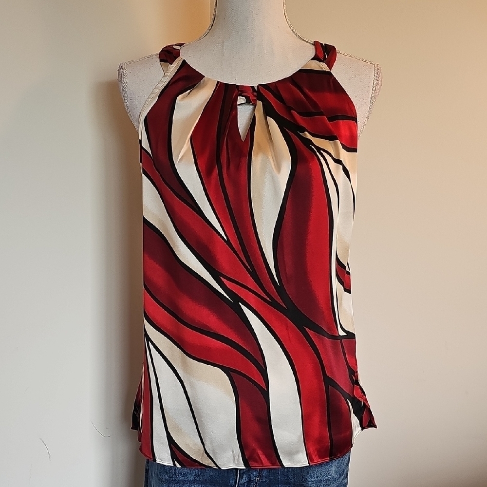 White House Black Market Red and Cream Blouse